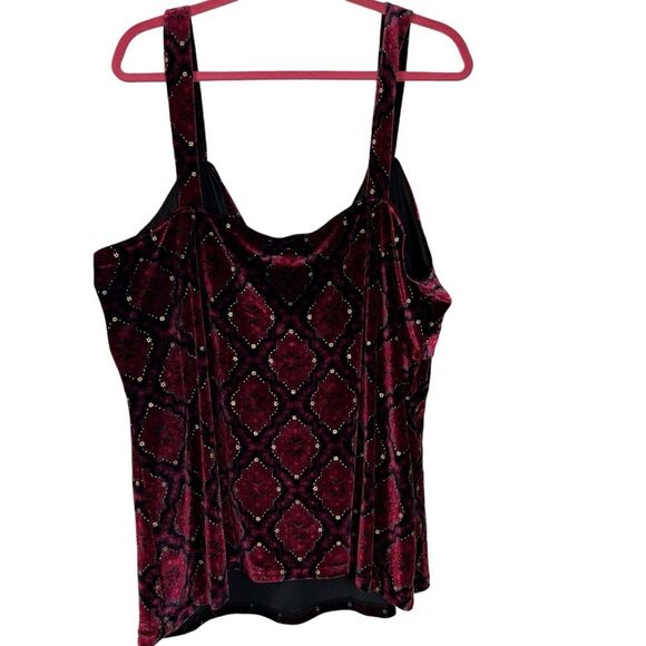 New Apt 9 Velour Tank Top 2X Front Tie Wine Gold Layering Fall Holiday Camisole - Picture 9 of 9